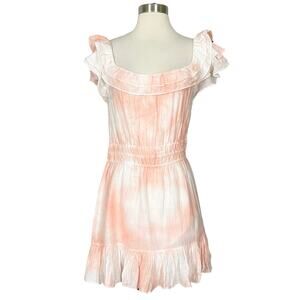 LoveShackFancy | Kami Cotton Silk Peach Pink Tie Dye Print Ruffle Mini Dress M